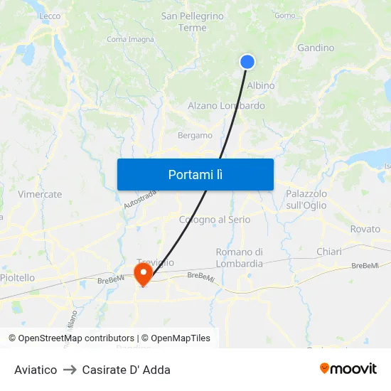 Aviatico to Casirate D' Adda map