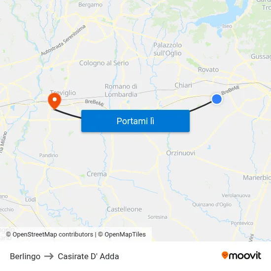 Berlingo to Casirate D' Adda map