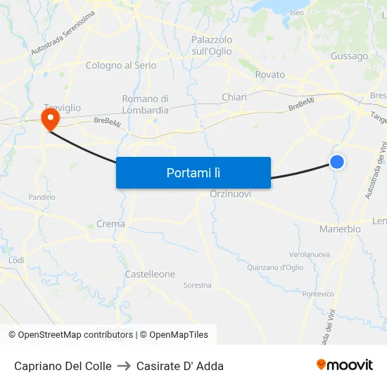 Capriano Del Colle to Casirate D' Adda map