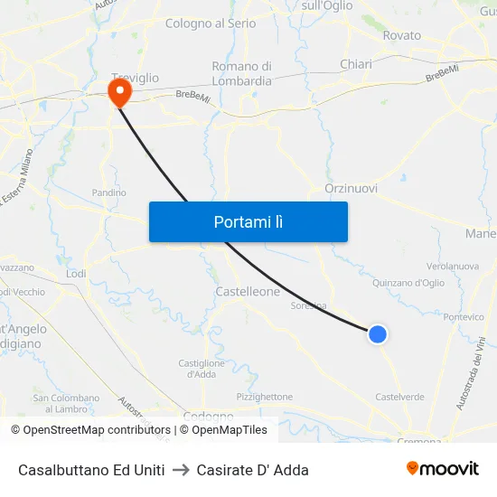 Casalbuttano Ed Uniti to Casirate D' Adda map