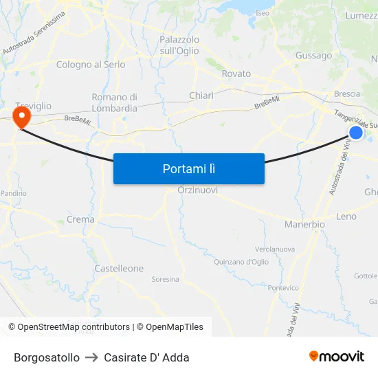 Borgosatollo to Casirate D' Adda map