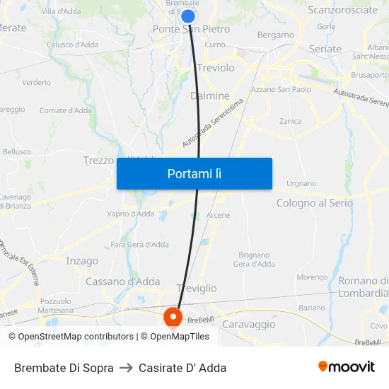 Brembate Di Sopra to Casirate D' Adda map