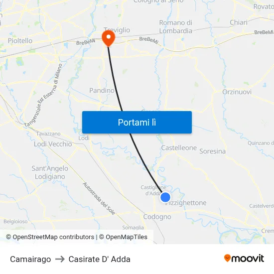 Camairago to Casirate D' Adda map