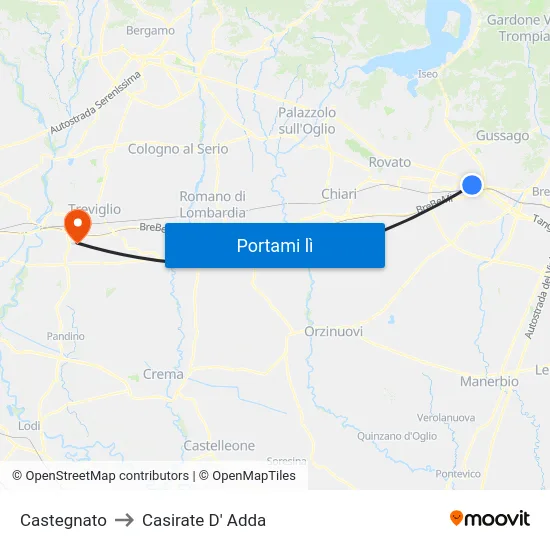 Castegnato to Casirate D' Adda map