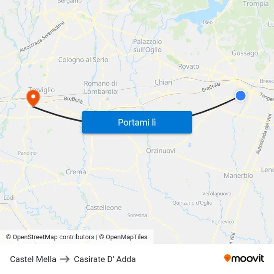 Castel Mella to Casirate D' Adda map