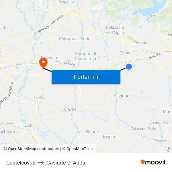 Castelcovati to Casirate D' Adda map