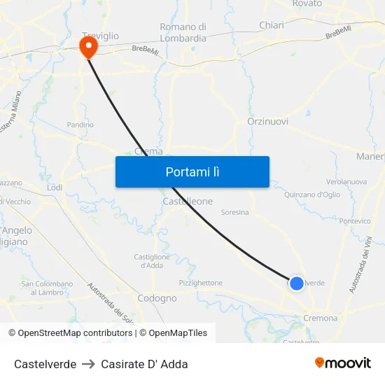 Castelverde to Casirate D' Adda map
