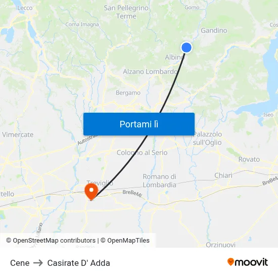Cene to Casirate D' Adda map