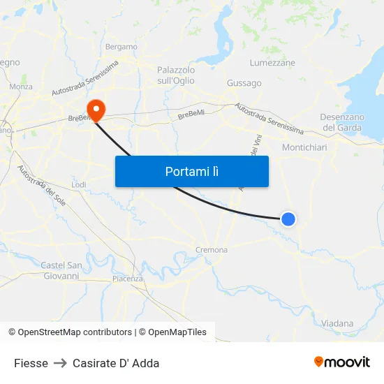 Fiesse to Casirate D' Adda map