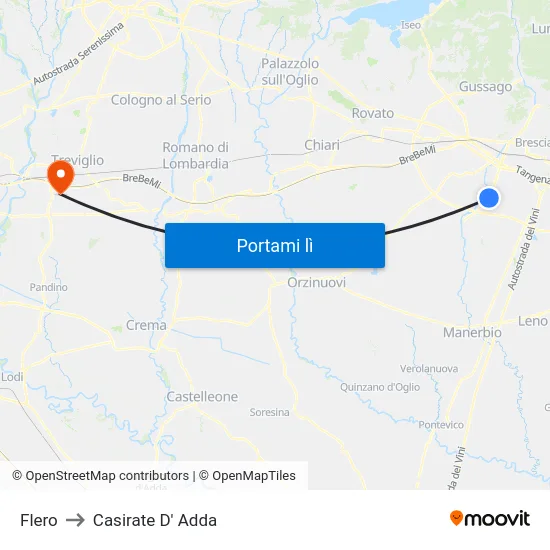Flero to Casirate D' Adda map