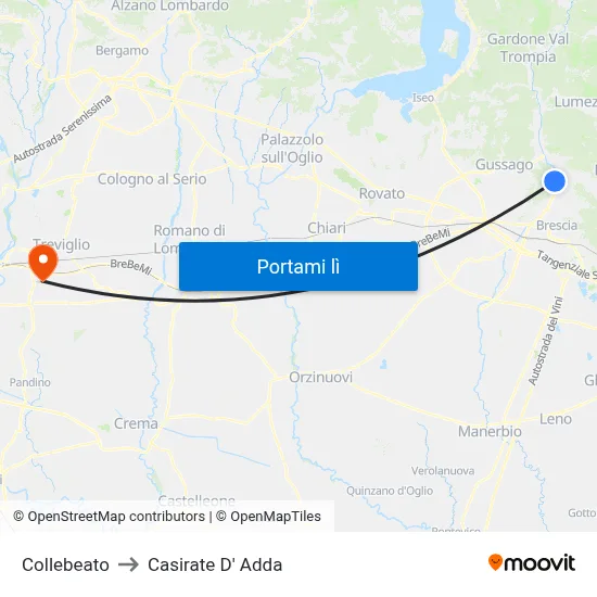 Collebeato to Casirate D' Adda map