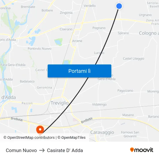 Comun Nuovo to Casirate D' Adda map