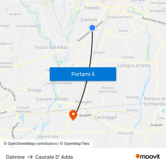 Dalmine to Casirate D' Adda map