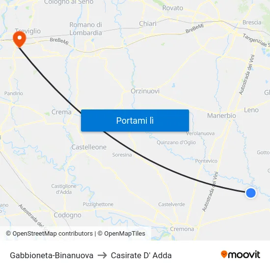 Gabbioneta-Binanuova to Casirate D' Adda map