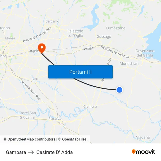 Gambara to Casirate D' Adda map