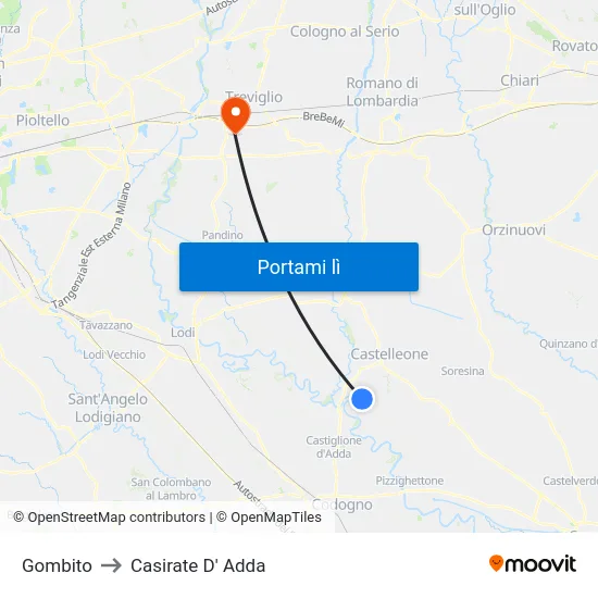 Gombito to Casirate D' Adda map