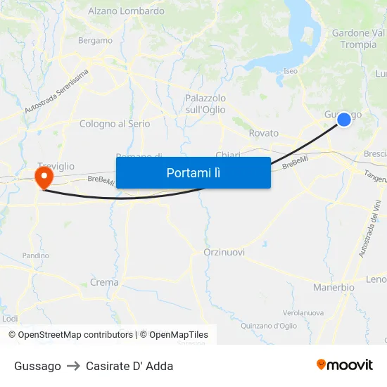 Gussago to Casirate D' Adda map