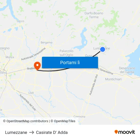 Lumezzane to Casirate D' Adda map