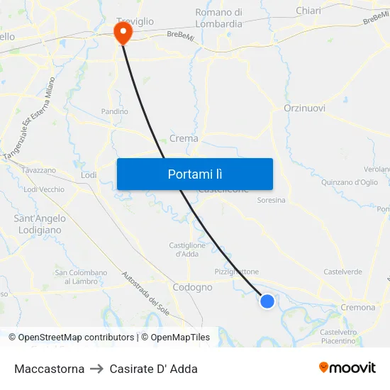 Maccastorna to Casirate D' Adda map