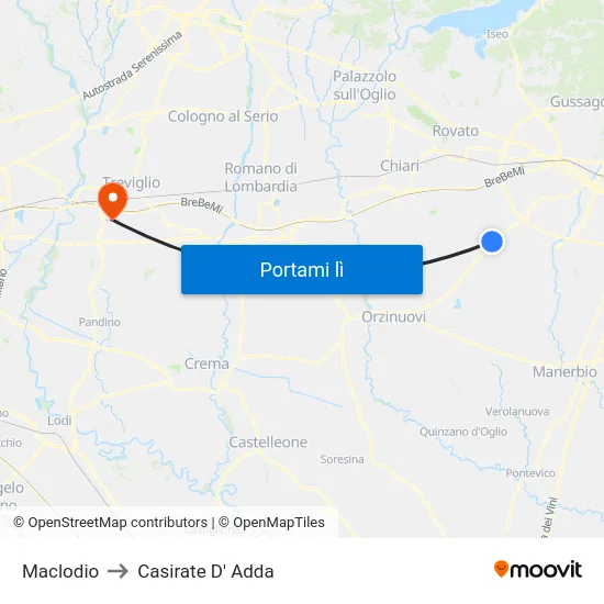 Maclodio to Casirate D' Adda map