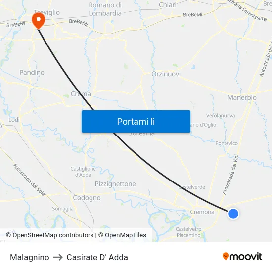 Malagnino to Casirate D' Adda map
