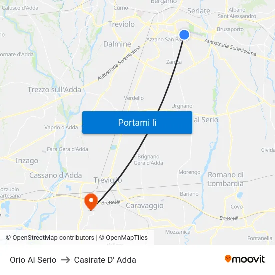 Orio Al Serio to Casirate D' Adda map