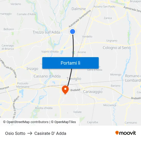 Osio Sotto to Casirate D' Adda map