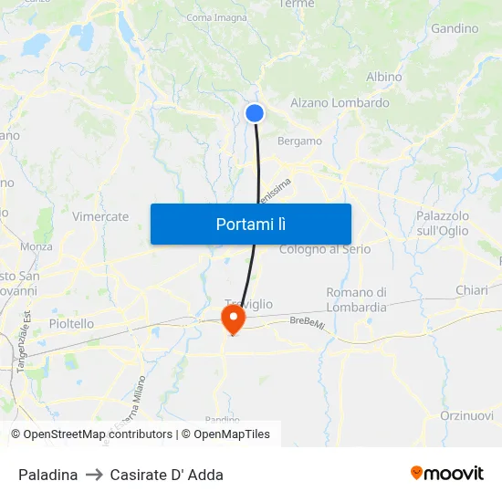 Paladina to Casirate D' Adda map