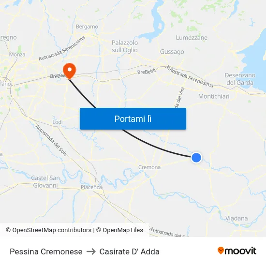 Pessina Cremonese to Casirate D' Adda map