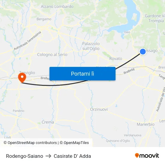 Rodengo-Saiano to Casirate D' Adda map
