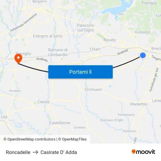 Roncadelle to Casirate D' Adda map