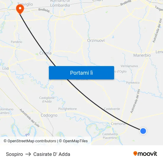 Sospiro to Casirate D' Adda map