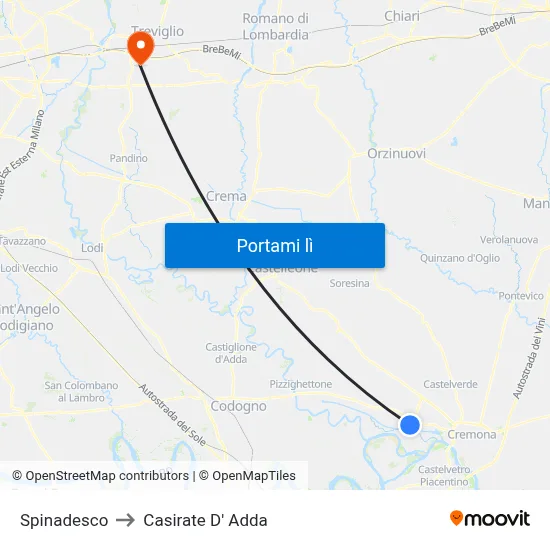 Spinadesco to Casirate D' Adda map