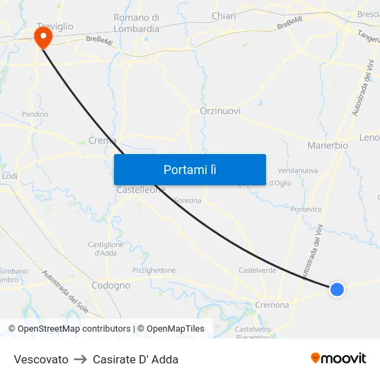 Vescovato to Casirate D' Adda map