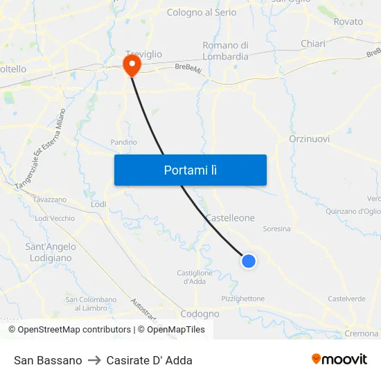San Bassano to Casirate D' Adda map