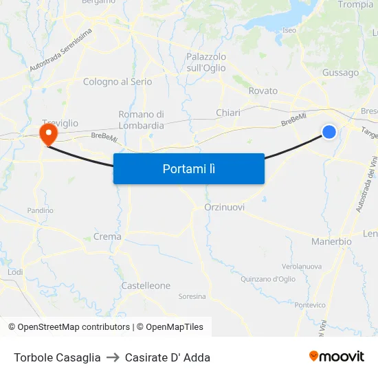Torbole Casaglia to Casirate D' Adda map