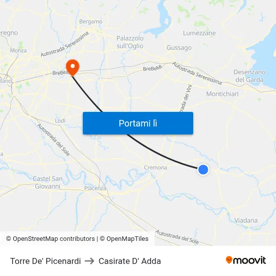 Torre De' Picenardi to Casirate D' Adda map