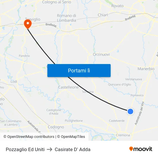 Pozzaglio Ed Uniti to Casirate D' Adda map
