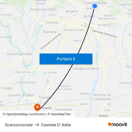 Scanzorosciate to Casirate D' Adda map