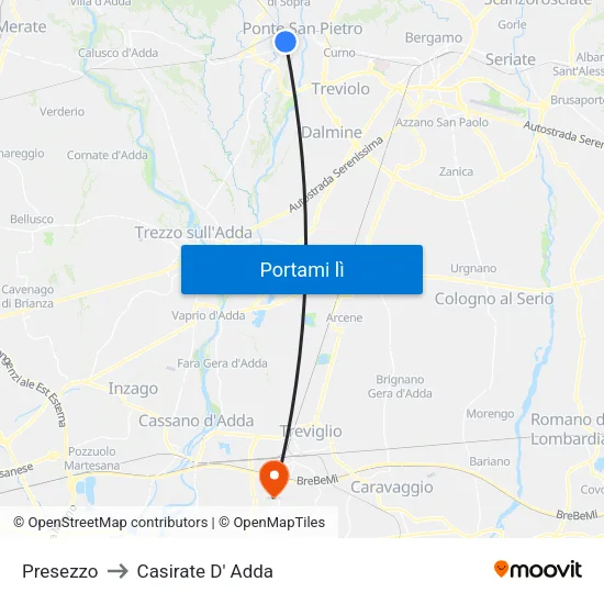 Presezzo to Casirate D' Adda map