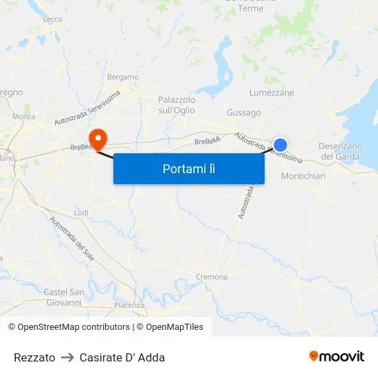 Rezzato to Casirate D' Adda map
