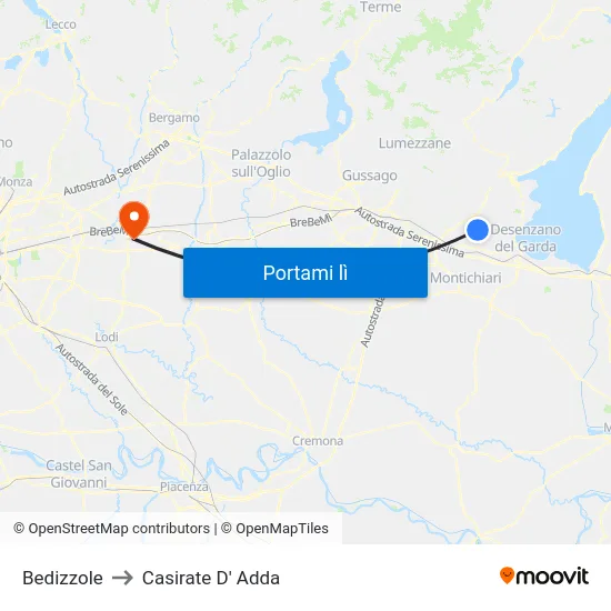 Bedizzole to Casirate D' Adda map
