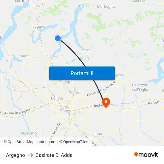 Argegno to Casirate D' Adda map