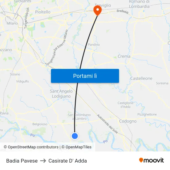 Badia Pavese to Casirate D' Adda map