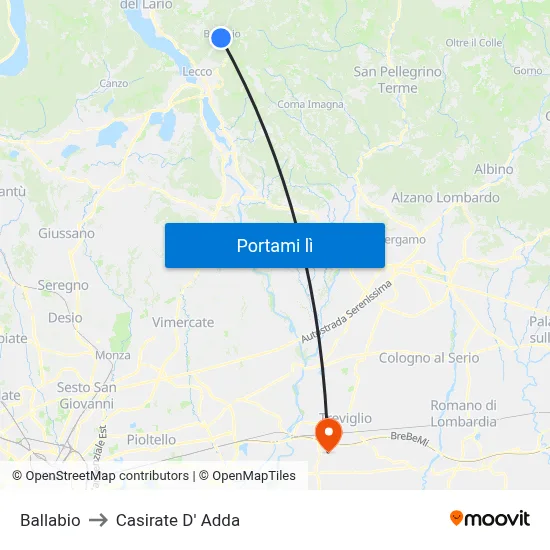 Ballabio to Casirate D' Adda map