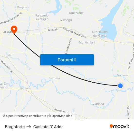 Borgoforte to Casirate D' Adda map