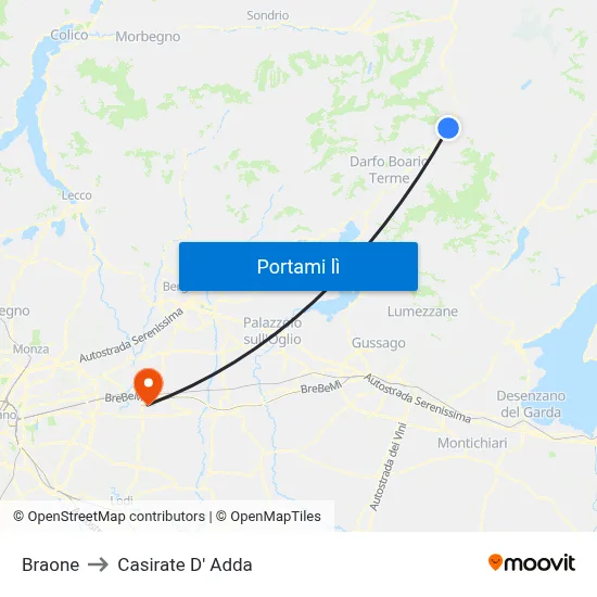 Braone to Casirate D' Adda map