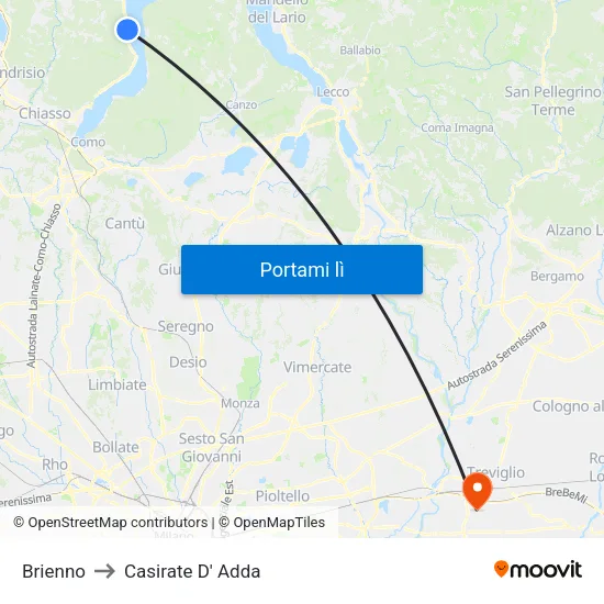 Brienno to Casirate D' Adda map