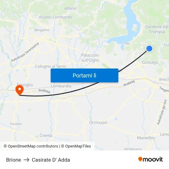 Brione to Casirate D' Adda map