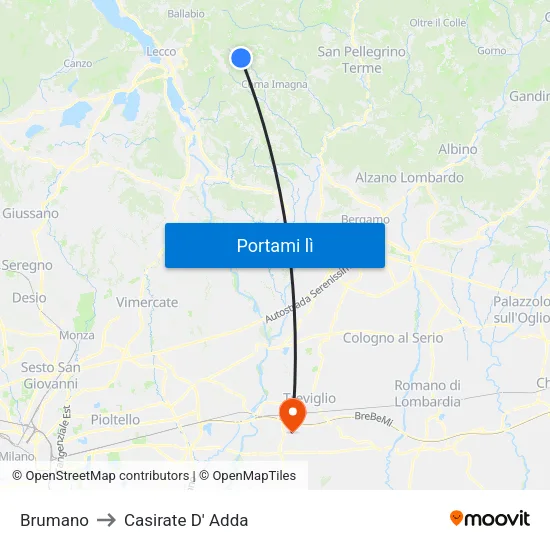 Brumano to Casirate D' Adda map